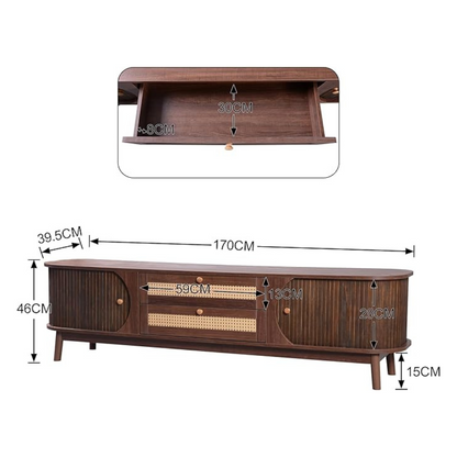 Dark Brown Scandinavian TV Stand, dimensions.