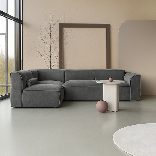 Dark Grey Contemporary Sofa Sectional Modular, front view in a modern home.