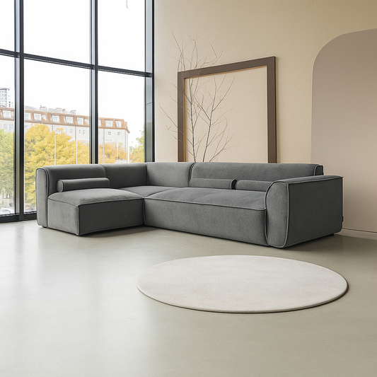 Dark Grey Contemporary Sofa Sectional Modular, angled view in a modern home.