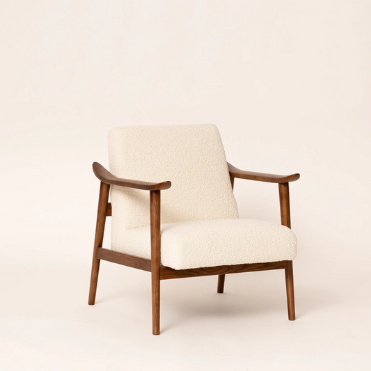 Dark Wood Boucle Modern Mid Century Armchair SIDE VIEW