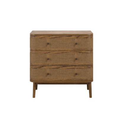 Dark Wood Rattan French Style Chest Of Drawers