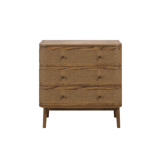 Dark Wood Rattan French Style Chest Of Drawers