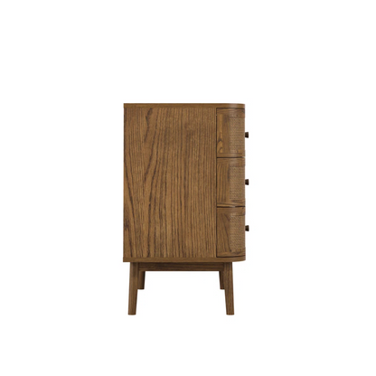 Dark Wood Rattan French Style Chest Of Drawers
