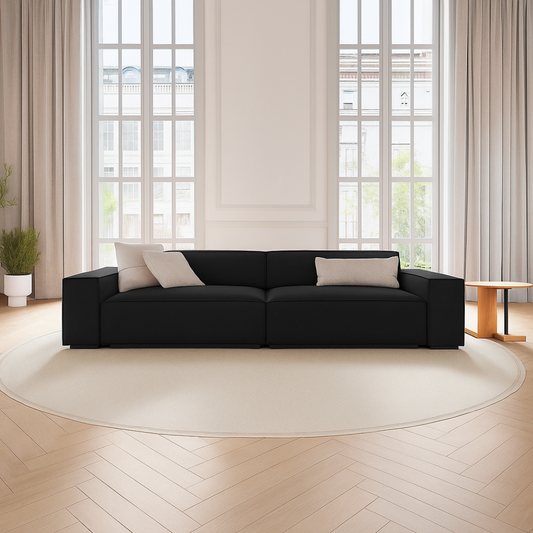 Deep Seat Modern 3 Seater Black Sofa, set in a modern home.