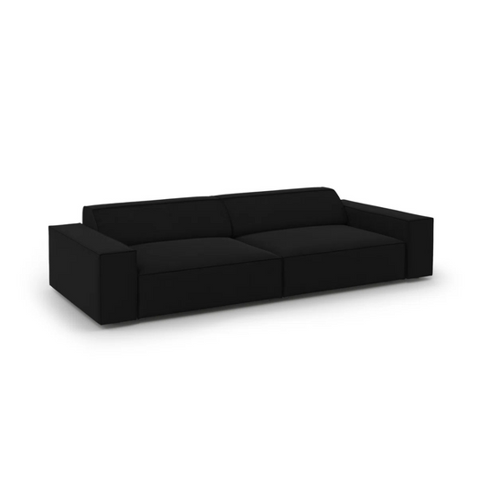 Deep Seat Modern 3 Seater Black Sofa, angled front view.