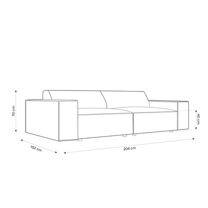 Deep Seat Modern 3 Seater Black Sofa, dimensions.