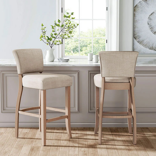 Fabric Beige Bar Stools With Back - Set Of Two