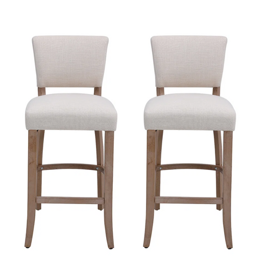 Fabric Beige Bar Stools With Back - Set Of Two