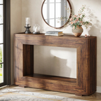 Frame Design Wooden Rustic Console Table, angled view in a model home.