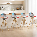 Funky Colourful Patchwork Barstool Chairs Set Of 4 in a modern kitchen.
