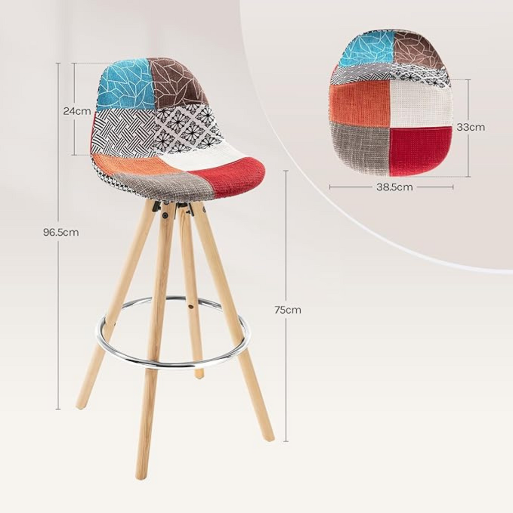 Funky Colourful Patchwork Barstool Chairs, dimensions.