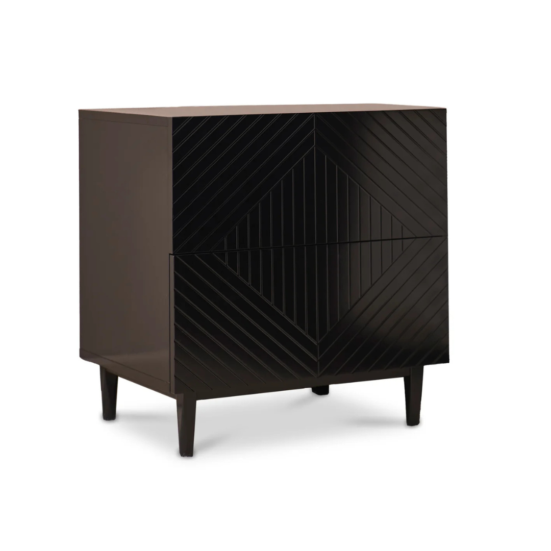 Geometric Bedside Cabinet Black, white background.