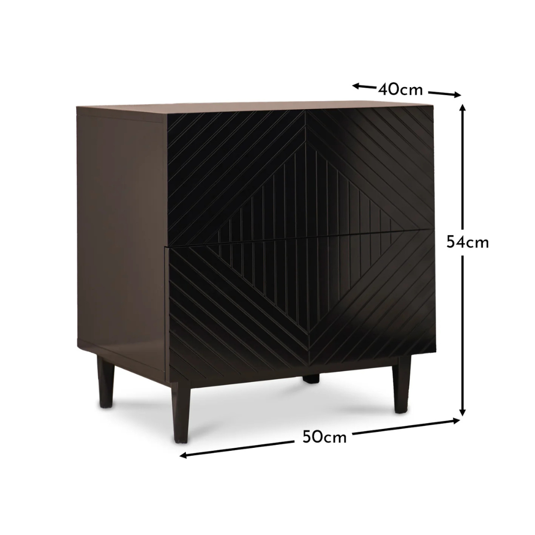 Geometric Bedside Cabinet Black, dimensions.
