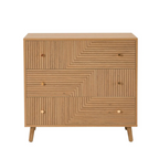 Geometric Mid Century Modern Drawers Chest, Wooden dresser with geometric pattern on a white background, front view