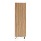 Wooden cabinet with a white background, side view.