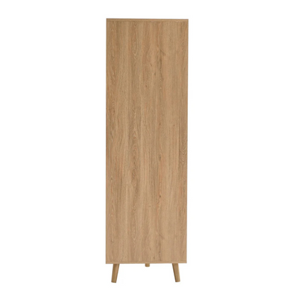 Wooden cabinet with a white background, side view.