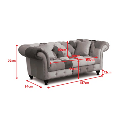 Green Floral 2 Seater Chesterfield Patchwork Sofa, dimensions.