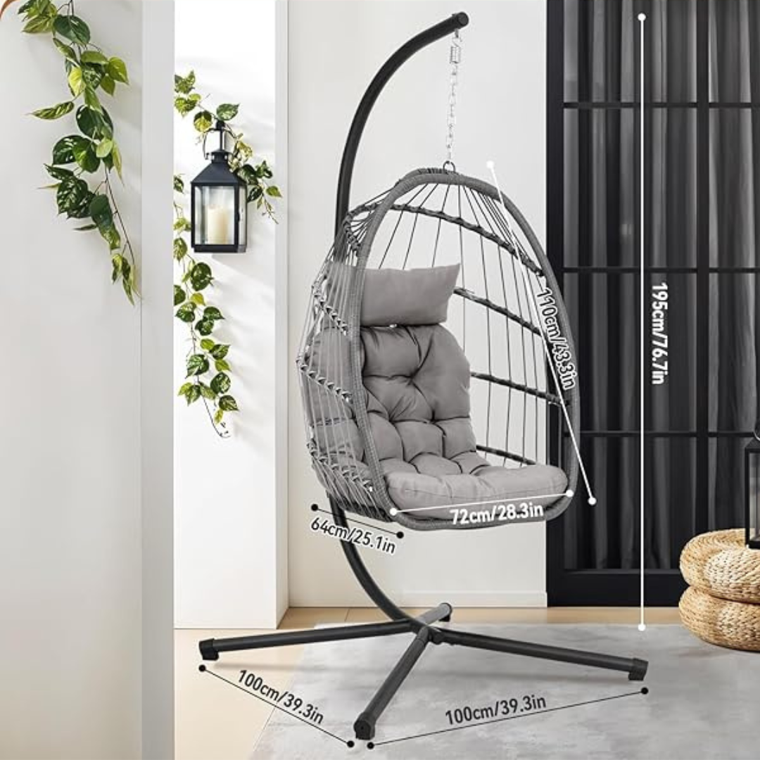 Grey Rattan Hanging Egg Chair And Stand, dimensions.