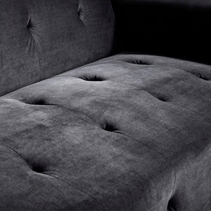 Grey Retro Style Sofa Bed With Ottoman, close up to sofas fabric.