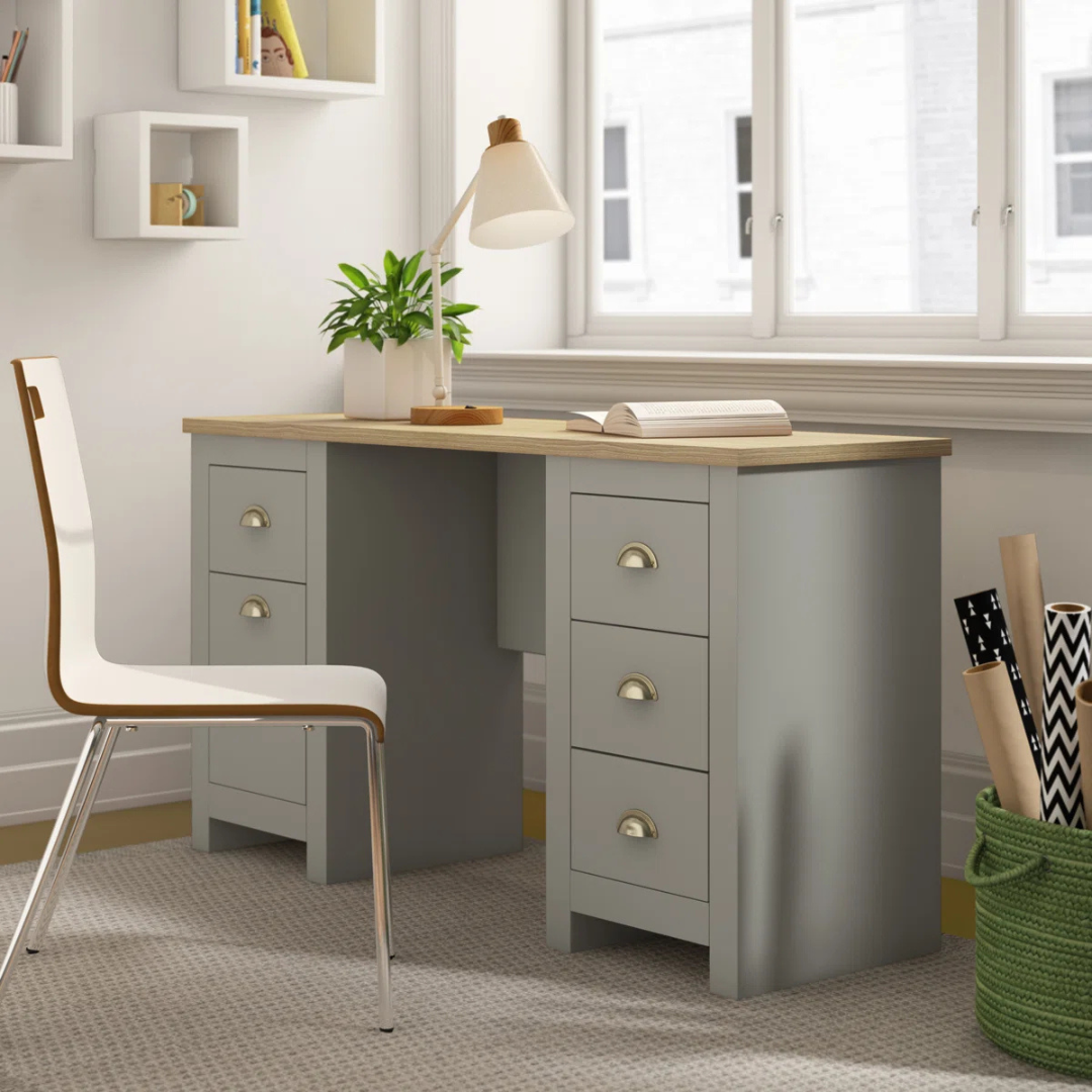 Home Office Modern Desk With Storage,  set in a home office.