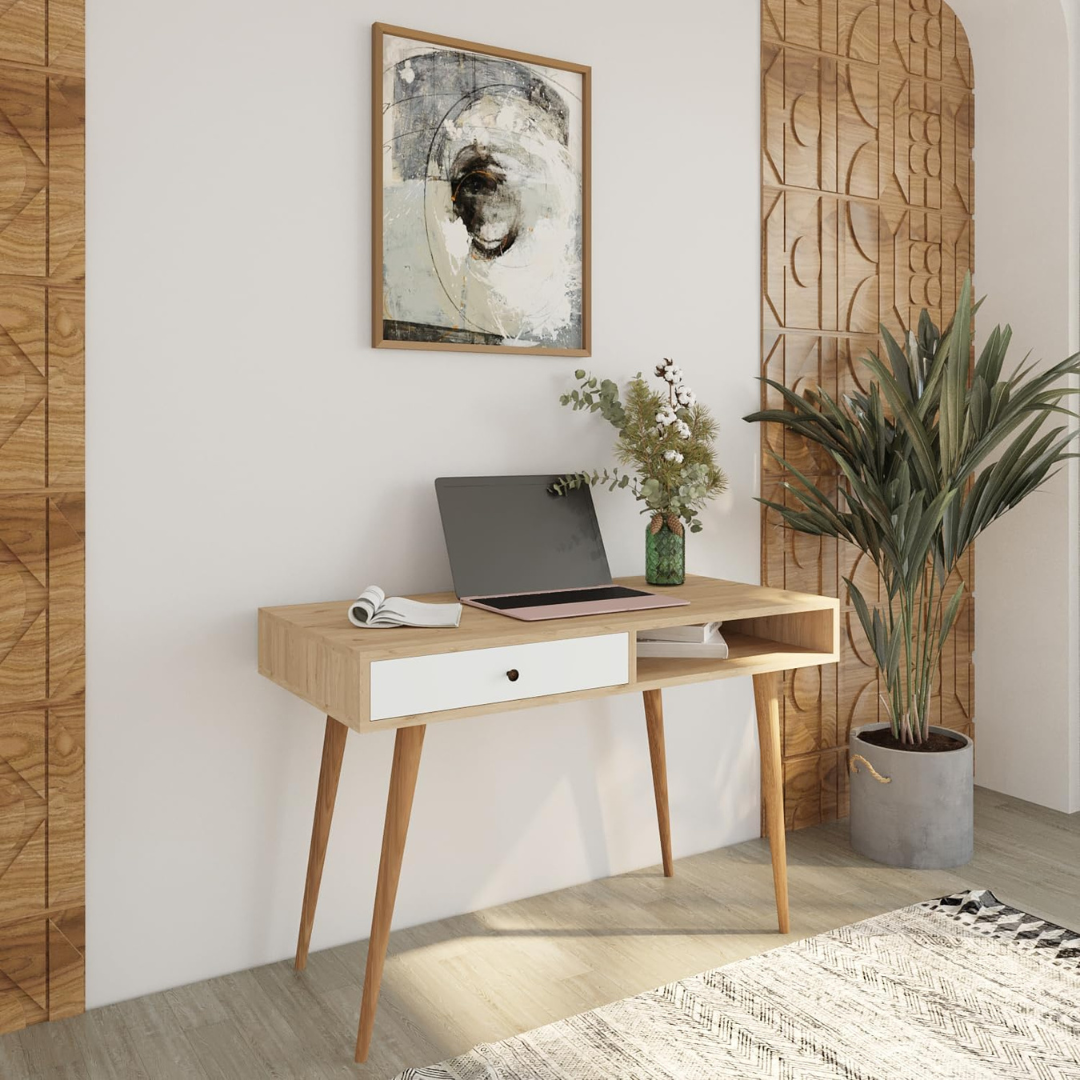 Home Office Small Mid Century Modern Desk, set in a modern home.
