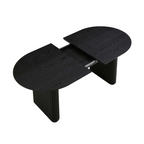 Japandi Black Oval Extending Dining Table, showing table mechanism extension.