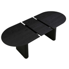 Japandi Black Oval Extending Dining Table, highlighting the table extending panel.
