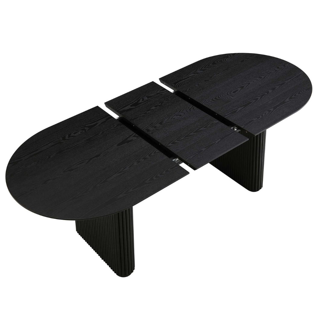 Japandi Black Oval Extending Dining Table, highlighting the table extending panel.
