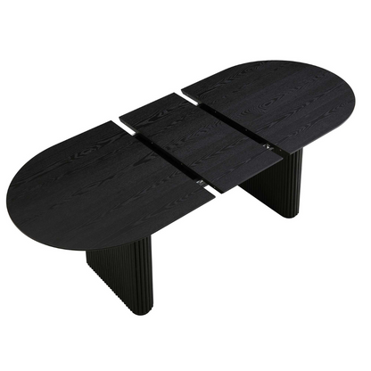 Japandi Black Oval Extending Dining Table, highlighting the table extending panel.
