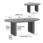 Japandi Black Oval Extending Dining Table, dimensions.