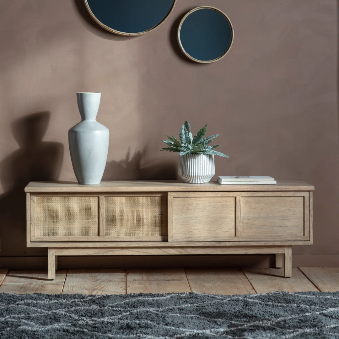 Japandi Solid Wood Console TV Table - Up To 88"