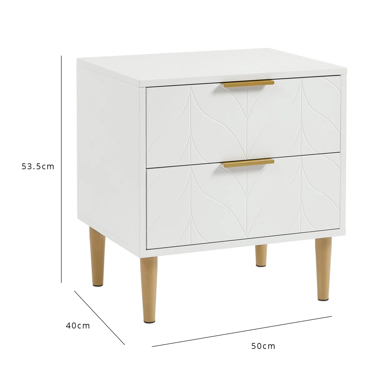 Leaf Design Bedside Table Drawers White, dimensions.