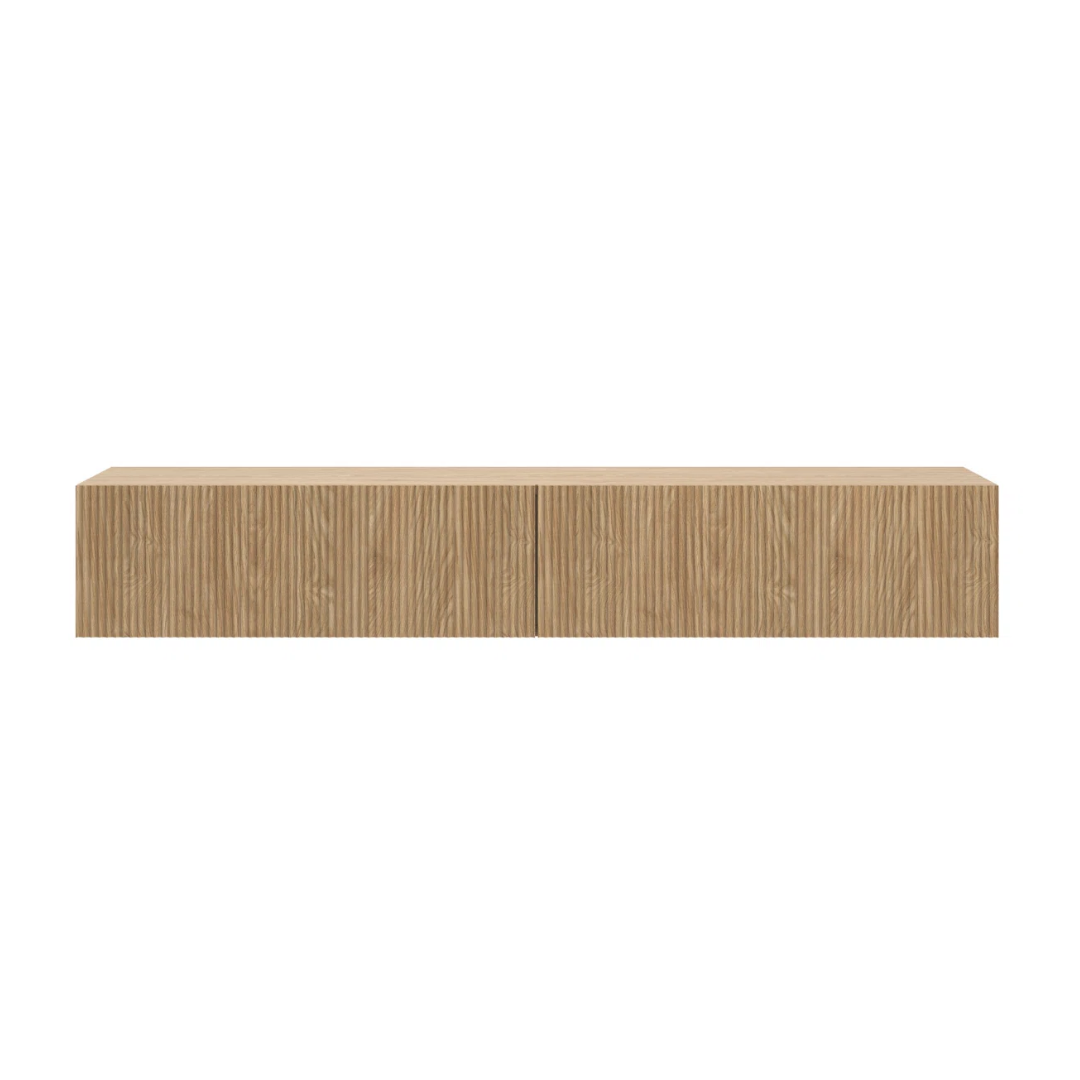 Light Oak Paneling Floating TV Wall Unit