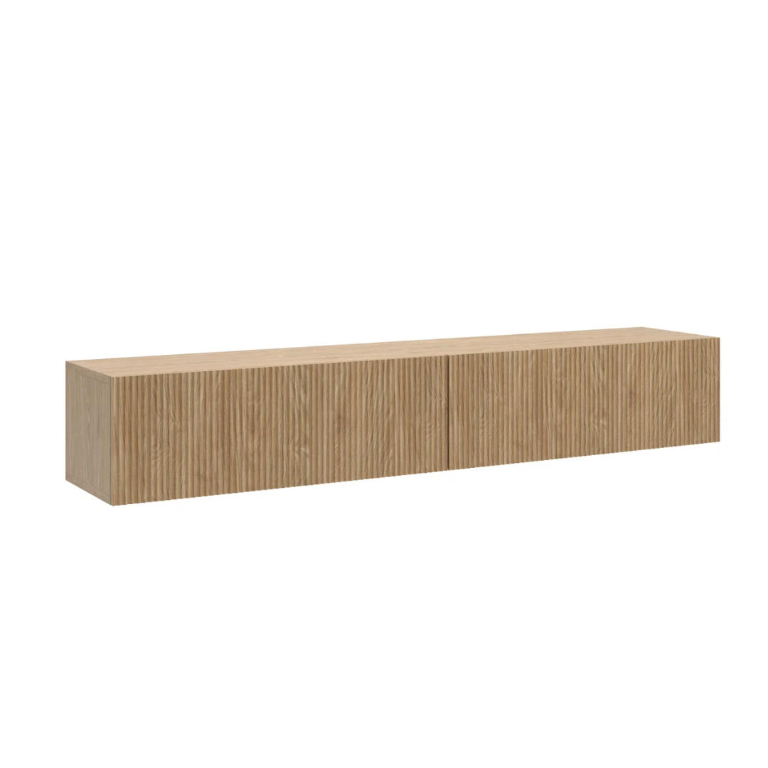 Light Oak Paneling Floating TV Wall Unit
