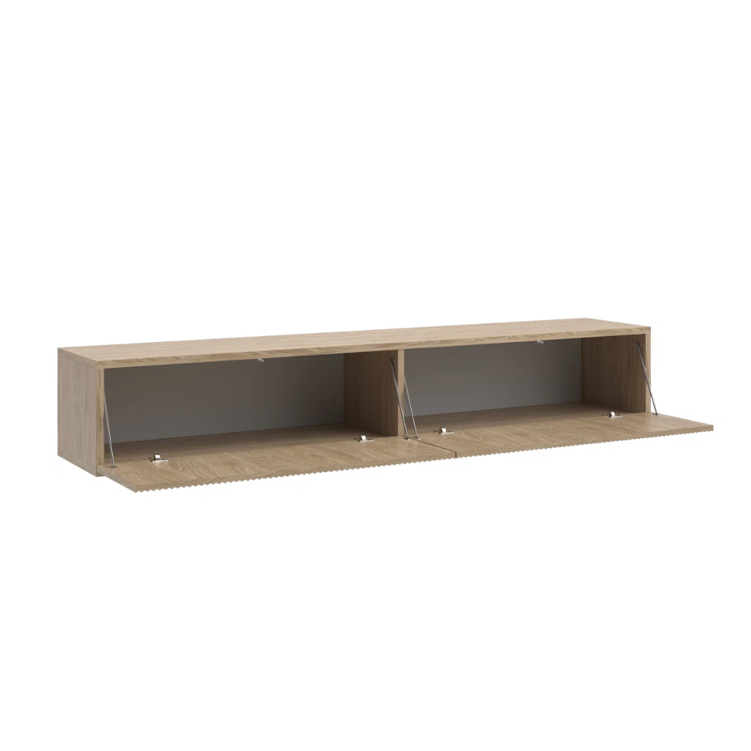 Light Oak Paneling Floating TV Wall Unit