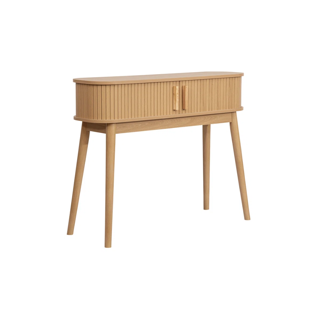 Light Wood Fluted Console Table With Storage