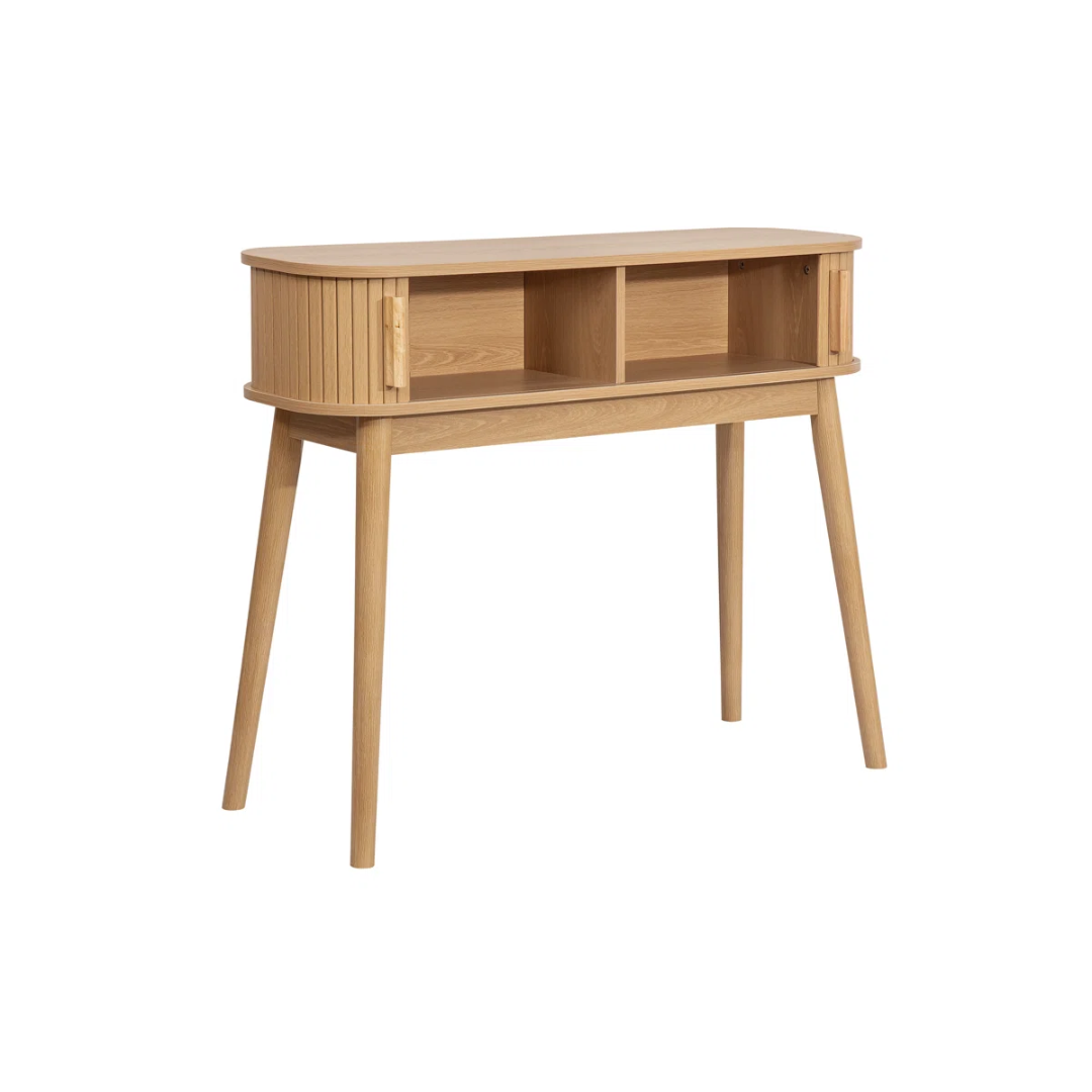 Light Wood Fluted Console Table With Storage