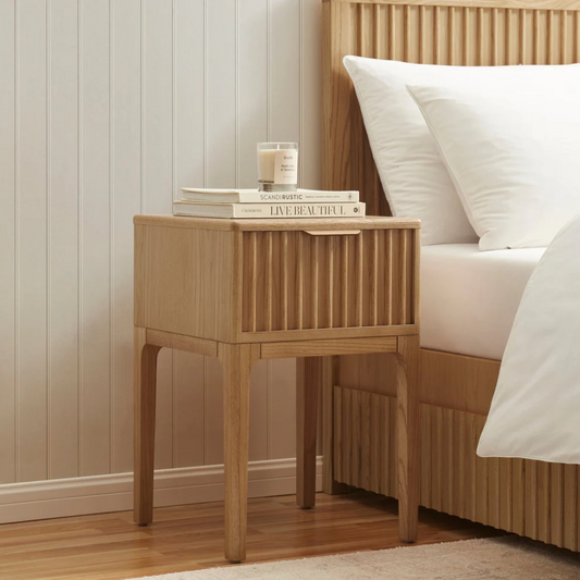 Light Wood Very Narrow Bedside Cabinet - One Drawer