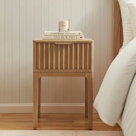 Light Wood Very Narrow Bedside Cabinet - One Drawer