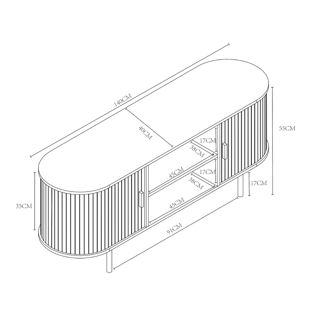 Technical drawing of a furniture piece with dimensions