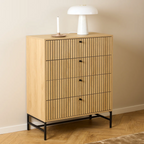 Light Wood Fluted 4 Drawer Chest Drawers
