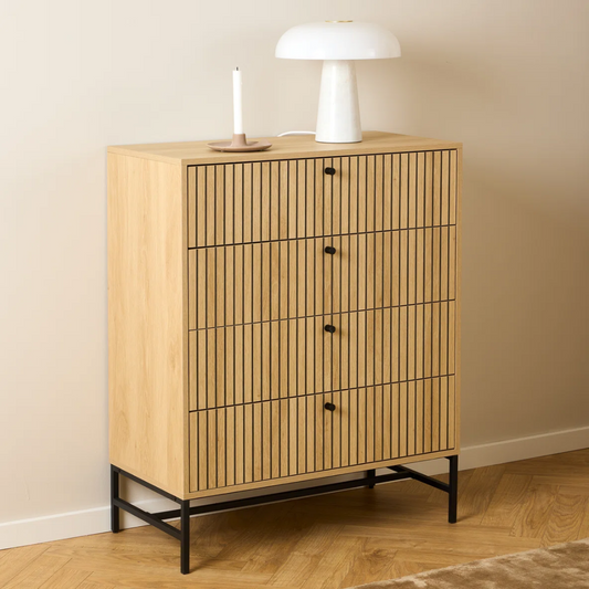 Light Wood Fluted 4 Drawer Chest Drawers