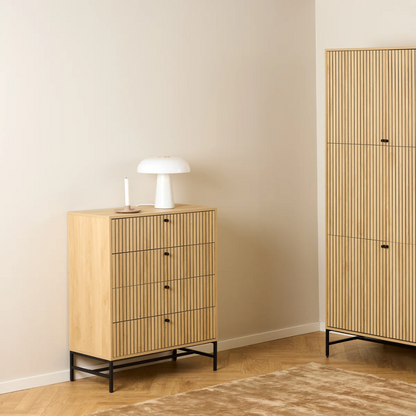 Light Wood Fluted 4 Drawer Chest Drawers