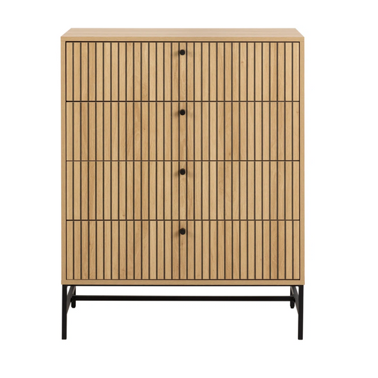 Light Wood Fluted 4 Drawer Chest Drawers