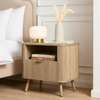Light Wood Panel Bedside Table And Shelves