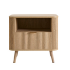 Light Wood Panel Bedside Table And Shelves