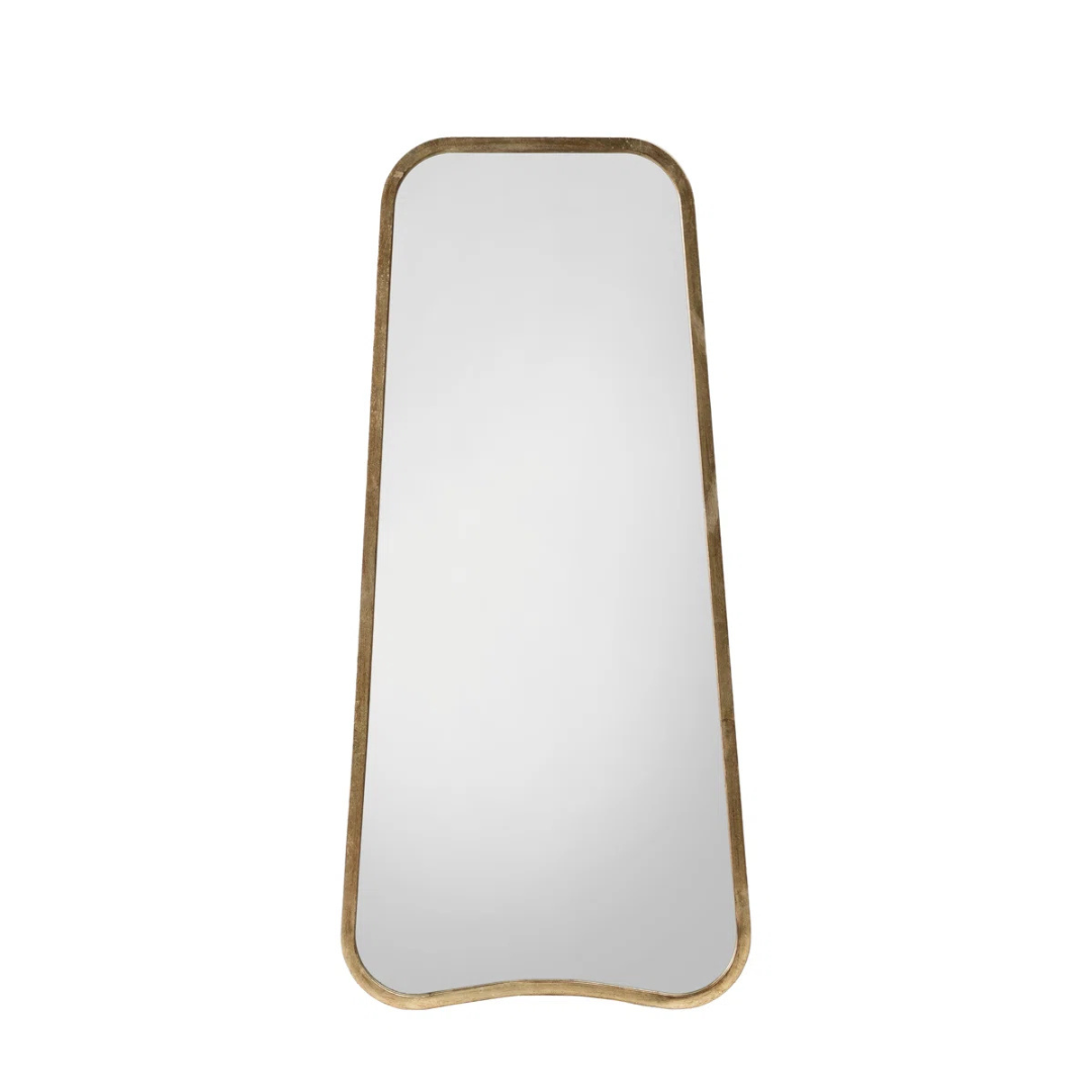 Rectangular mirror with a gold frame on a white background