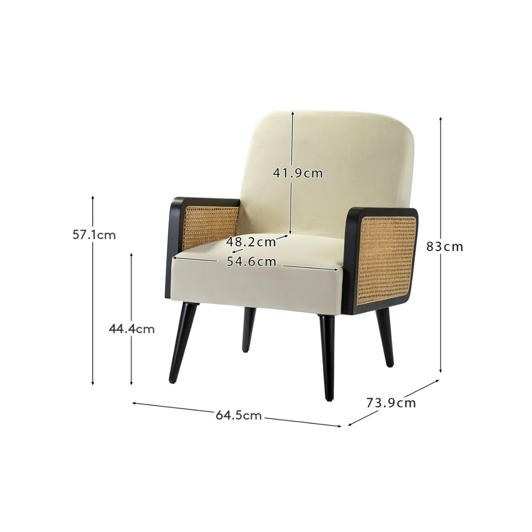 mid century modern black rattan armchair, dimensions.