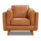 Brown leather armchair on a white background