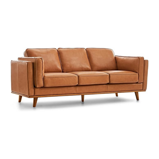 Brown leather sofa on a white background